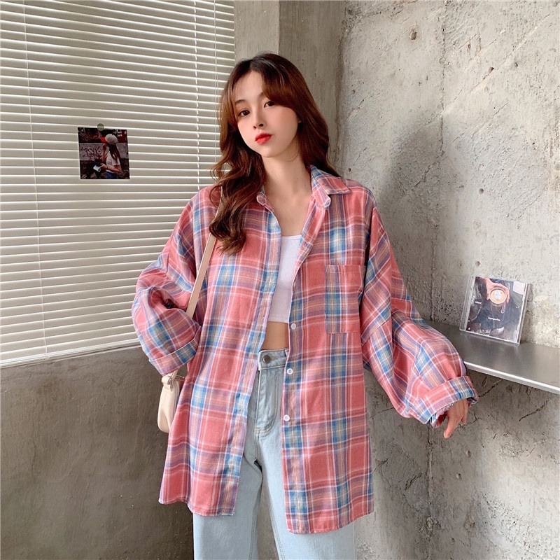 NZN Áo khoác nữ kẻ sọc caro phong cách retro Hàn Quốc mới dễ phối đồ