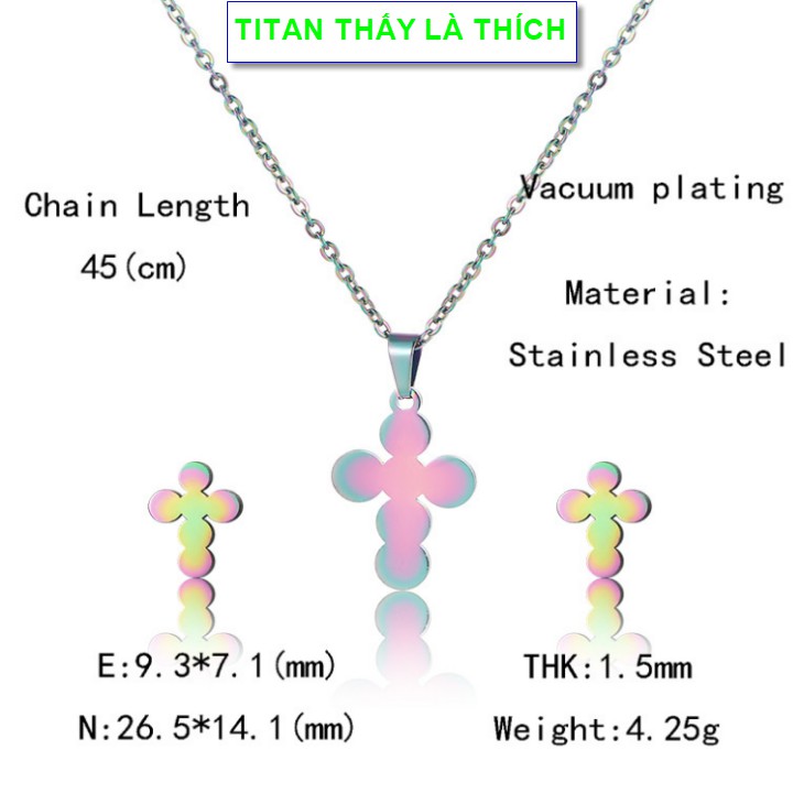 Bộ trang sức nữ mặt thánh giá titan chất - Hàng titan vàng 18k sáng bóng đẹp - Cam kết 1 đổi 1 nếu đen và gỉ sét