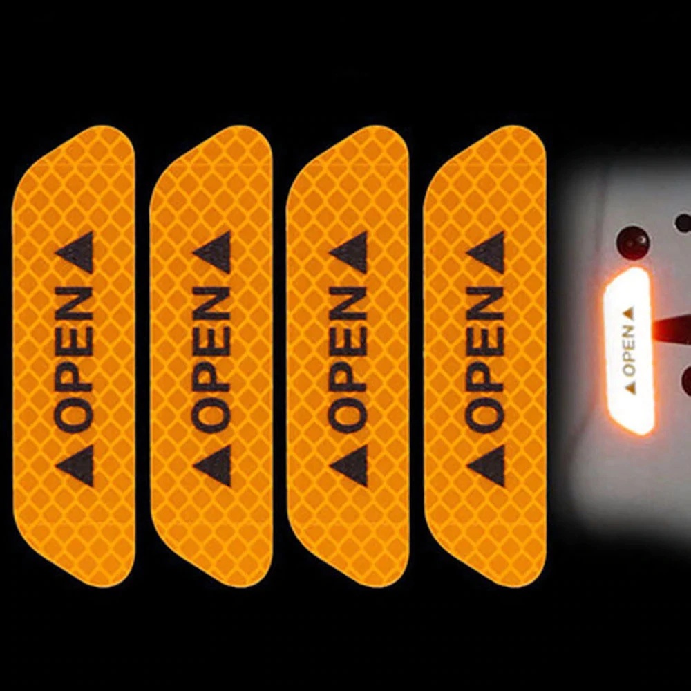 Set 04 Miếng Dán Dạ Quang Cảnh Báo Mở Cửa Xe Hơi Trong Môi Trường Đêm Tối, Thiếu Ánh Sáng OPEN