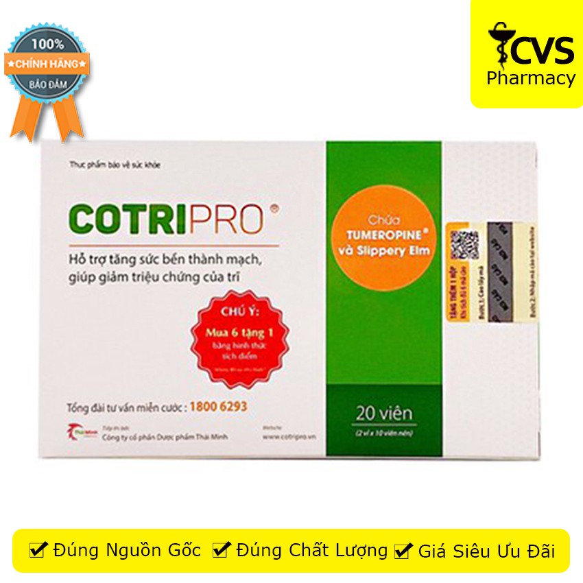 COTRIPRO - Viên uống tăng sức bền thành mạch, giảm các triệu chứng của trĩ (hộp 20 viên)