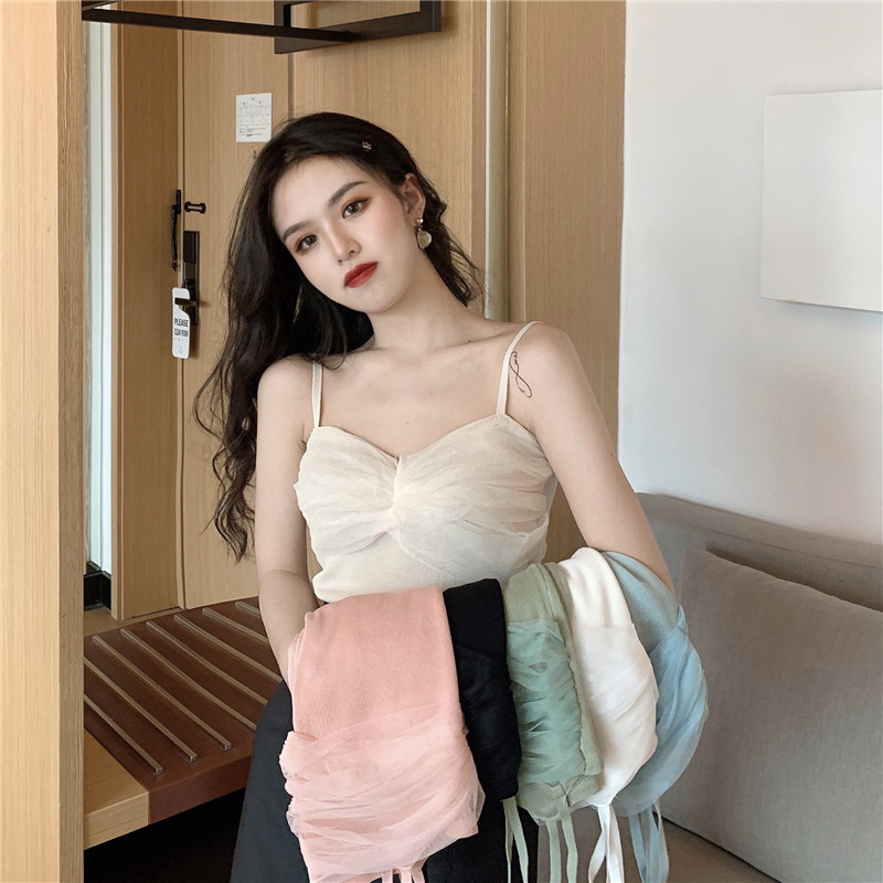 Áo dệt kim không tay dáng ôm phong cách retro Hàn Quốc dễ phối đồ cho nữ