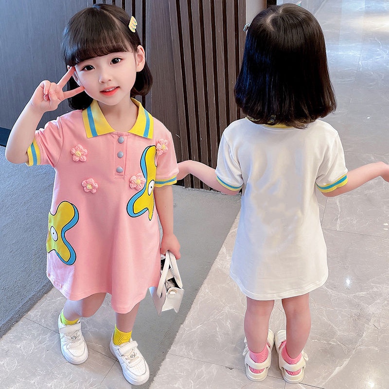 Đầm Polo Ngắn Tay Họa Tiết Hoạt Hình Đáng Yêu Thời Trang Mùa Hè Hàn Quốc Dành Cho Bé Gái 2023