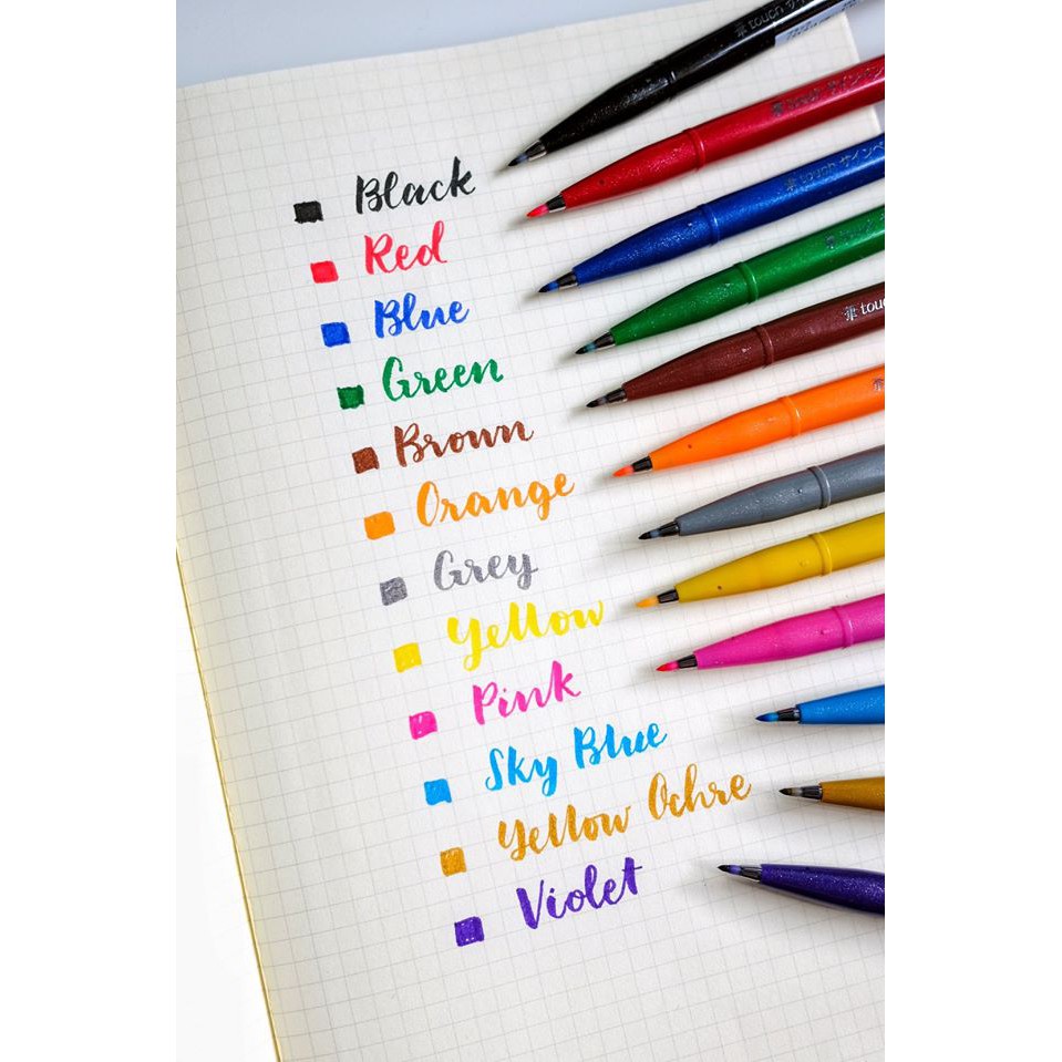 Bộ 12 bút brush viết calligraphy Pentel Sign Pen - Basic Colors