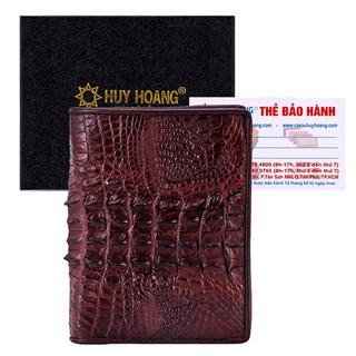 Ví nam Huy Hoàng da cá sấu kiểu đứng gai lưng màu nâu đất-HF2703