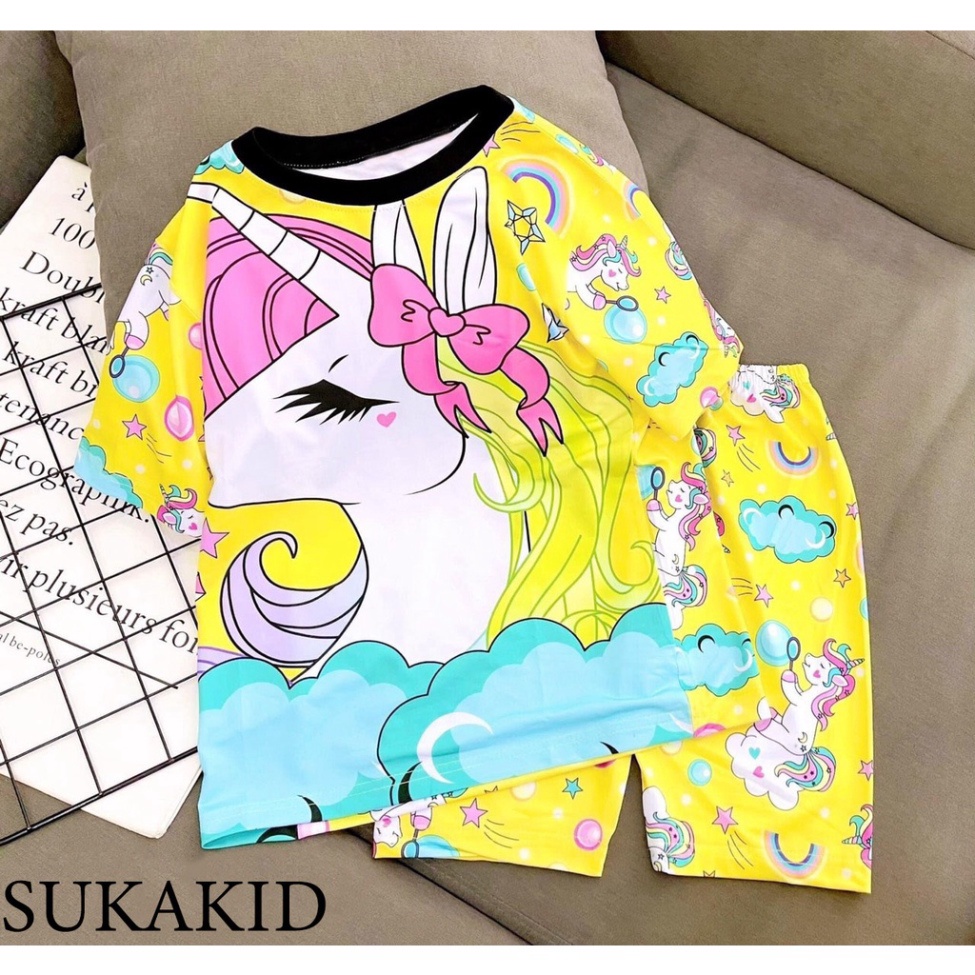 Bộ đò cho bé gái hình in 3D chất liệu thoáng mát mềm mịn co hình ngựa cầu vồn mèo bọ,gái thỏ 6kg đên 40kg