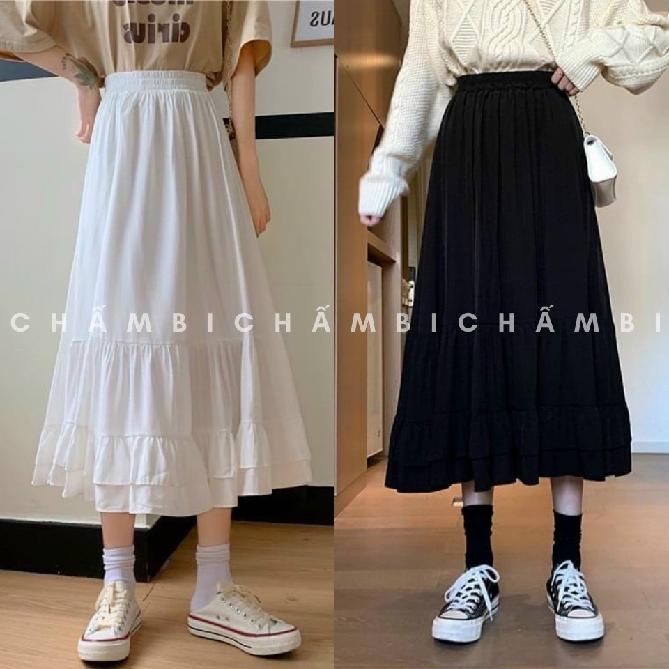 Chân váy Hàn Quốc CV.015, Chân váy lụa 2 lớp bèo 3 tầng cách điệu cực xinh | BigBuy360 - bigbuy360.vn