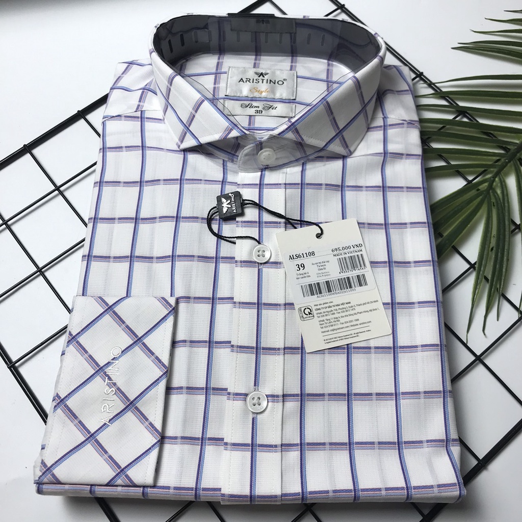 Áo sơ mi dài tay Aristino cổ độc đáo gọn gàng, sợi tre kháng khuẩn, from slim ALS61108