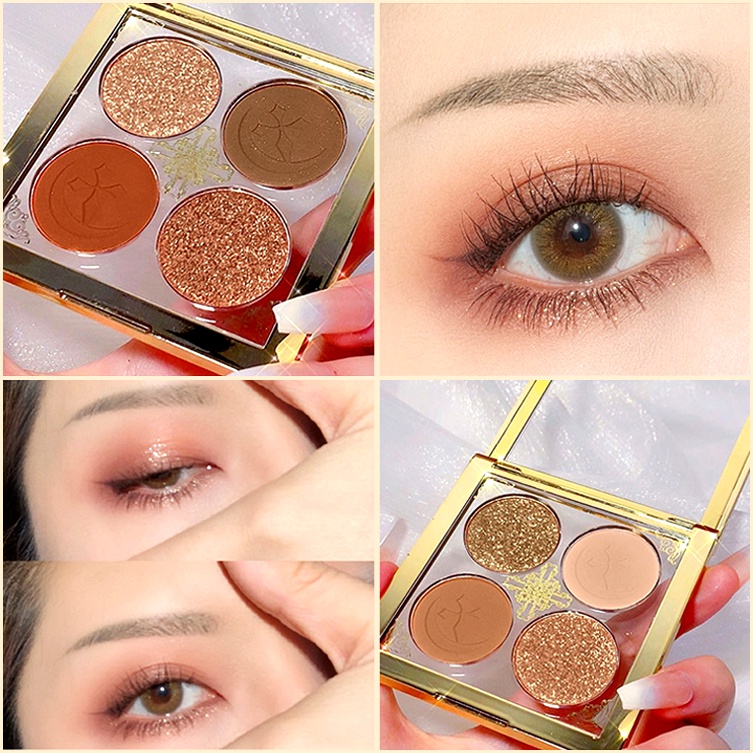 Bảng Phấn Mắt Bốn Màu Sắc Tông Lì/Hiệu Ứng Ngọc Trai Siêu Nhỏ Trang Điểm Xinh Xắn 4 Màu Tùy Chọn Cho Nữ