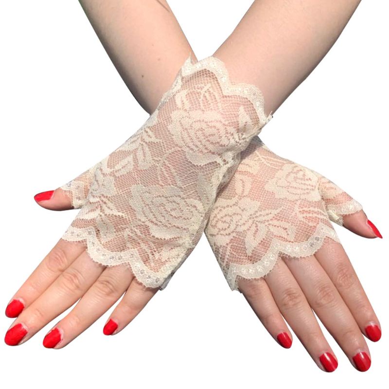 Găng Tay Ren Rỗng Hở Ngón Chống Tia UV Bảo Vệ Cho Cô Dâu Lái Xe