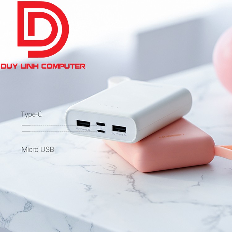 Pin sạc dự phòng màu trắng Ugreen 60197 dung lượng 10000Mah