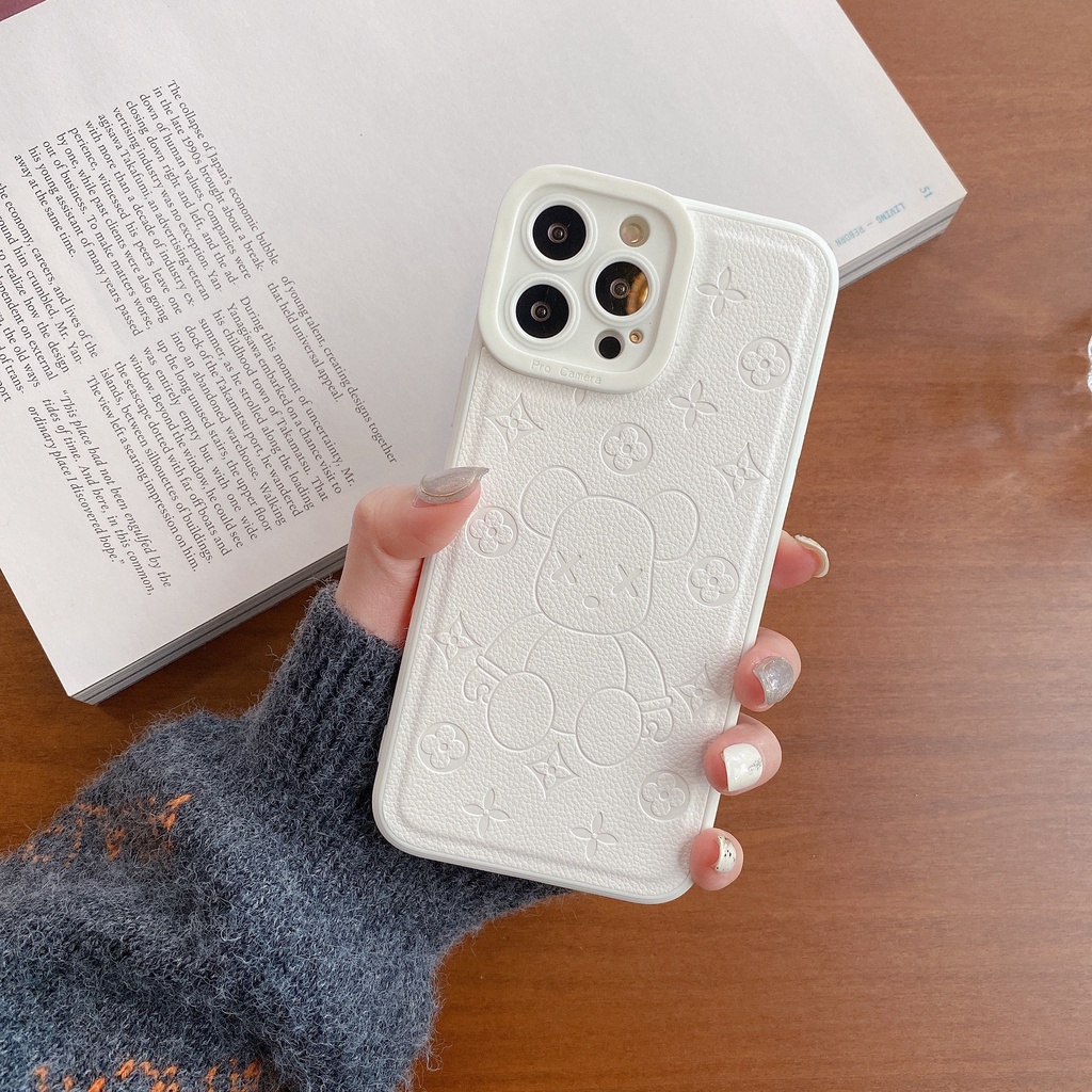 Ốp Điện Thoại Da In Nổi Họa Tiết Gấu Sang Trọng Cho iphone 13 Pro Max i13 13pro 11ProMax i11 iX XS XsMAX 7plus 8plus 12Pro 12 Pro Max