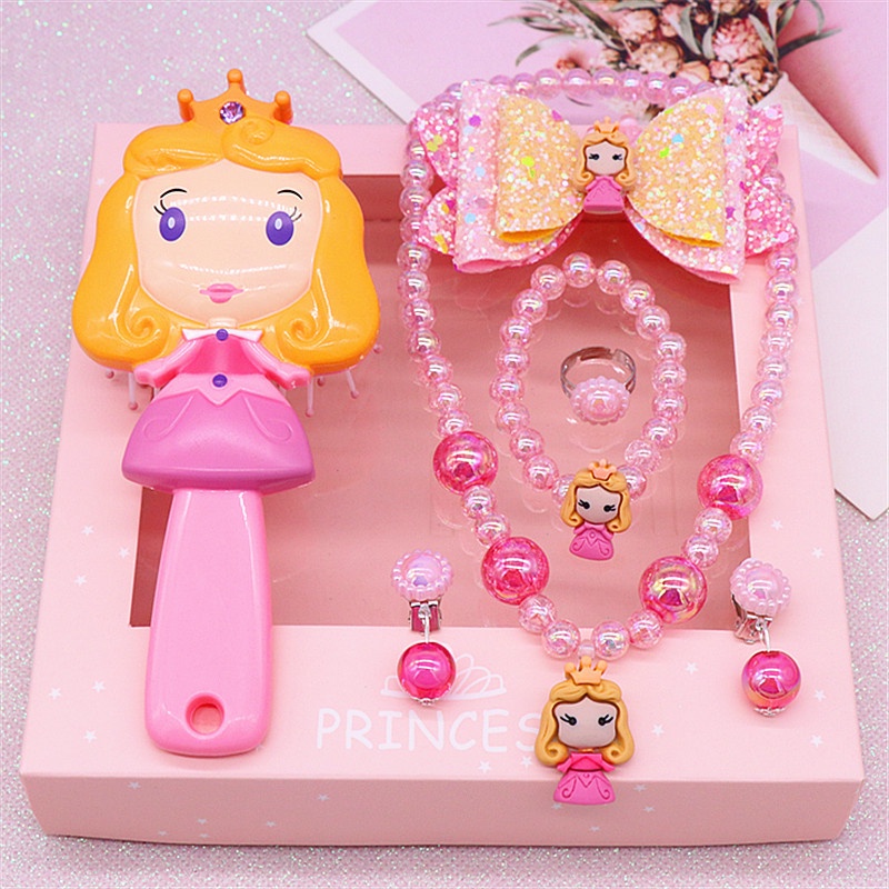 Bộ 7 món trang sức gồm lược / Vòng cổ / vòng tay / hộp quà tặng cho bé gái