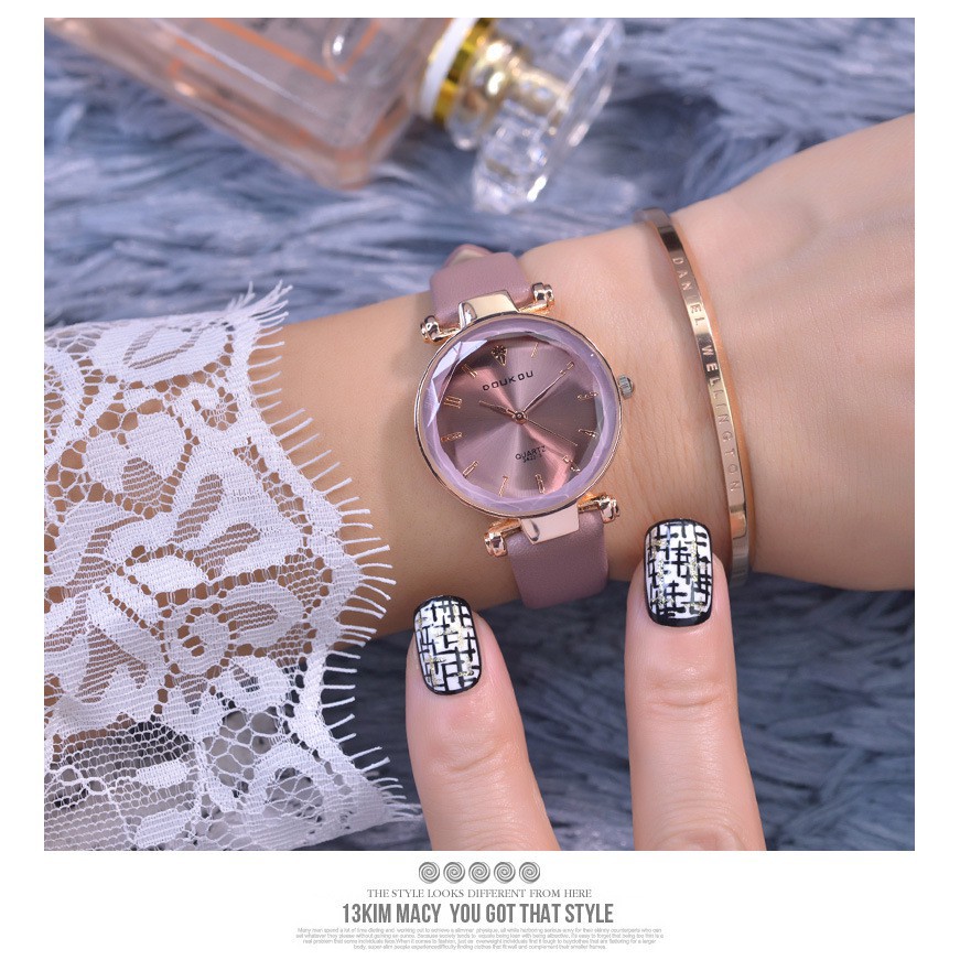 Đồng hồ nữ DOUKOU 71845 mặt vát 3D dây da mềm Bán lẻ giá sỉ