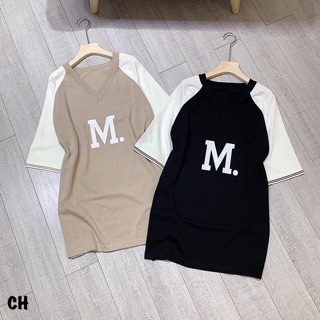 Đầm suông chữ M 2 màu đen be