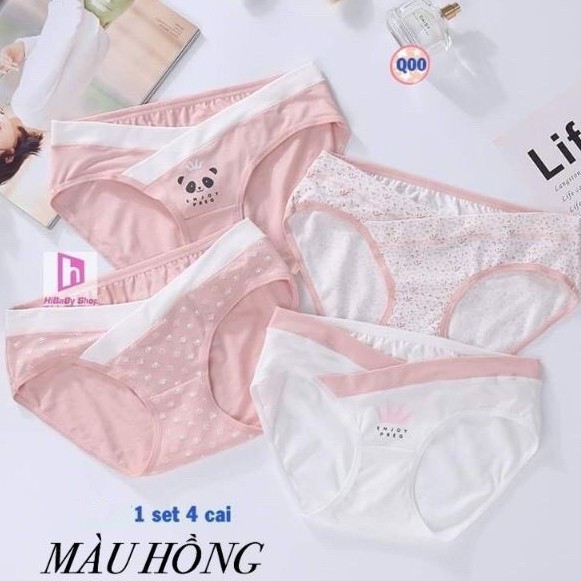 Quần lót bầu sau sinh cạp chéo cotton CAO CẤP cho bà bầu sinh thường hoặc sinh mổ size từ 43 - 85kg_𝐐𝐋𝟓𝟐( set 4quần)