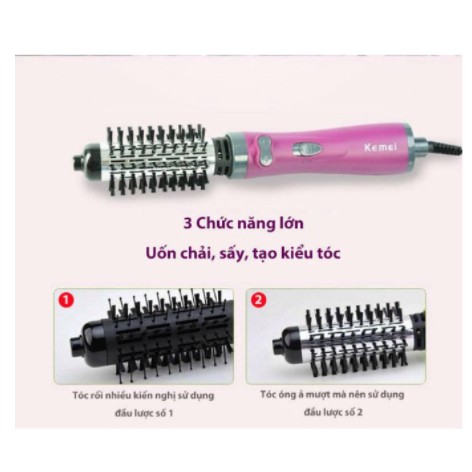 Lược Điện Sấy Tóc Kemei KM 813 - Xoay 360 - Lược Điện Sấy Cụp Cao Cấp Đa Chức Năng - uốn - duỗi - làm xoăn