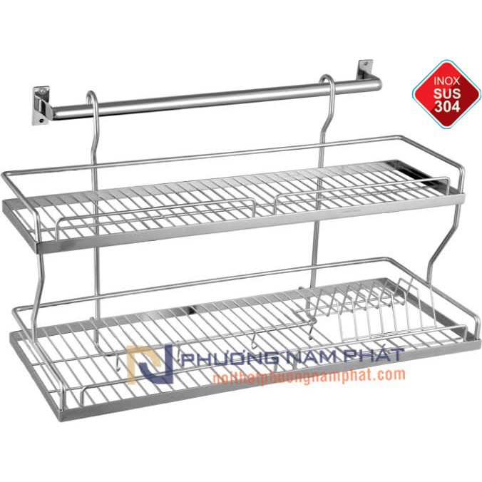 Kệ Đựng Chén Bát Treo Tường Bằng inox 304 Cao Cấp KC19 2 Tầng