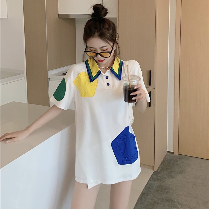 [ Mã 11FASHIONSALE1 giảm 10K đơn 50K ] Áo Thun Polo Tay Ngắn Thêu Họa Tiết Màu Sắc Tương Phản Dành Cho Nữ | BigBuy360 - bigbuy360.vn