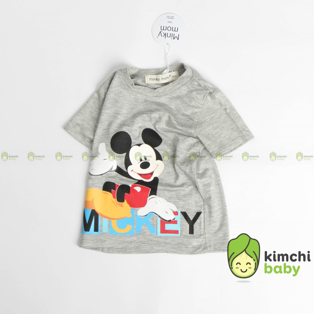 Áo Thun Bé Trai Minky Mom Vải Thun Lạnh Họa Tiết Khủng Long Ô Tô Mickey Dễ Thương, Áo Cộc Tay Cho Bé Mặc Hè MKMA2112