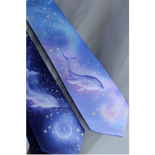 Cà vạt thiết kế tự thắt JK/DK Unisex in hoạt tiết cá voi tông màu galaxy