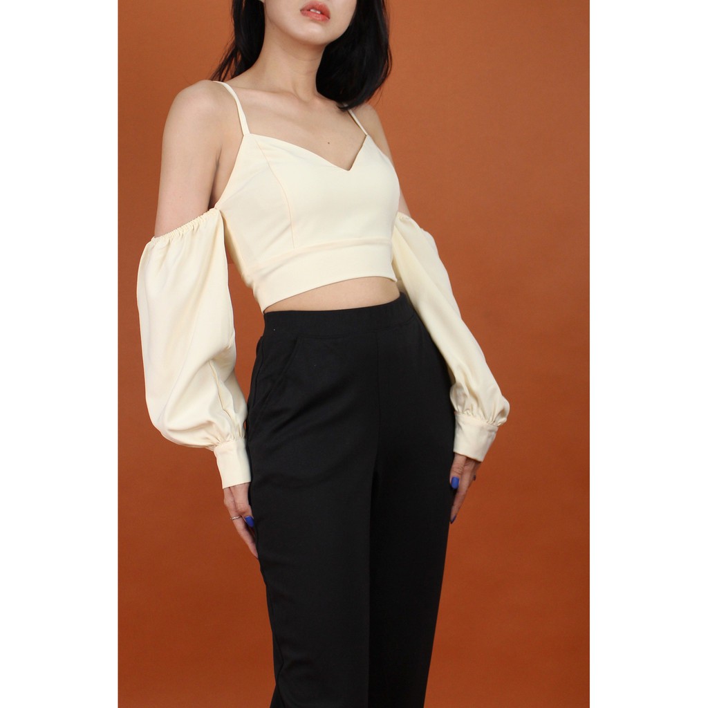 ÁO RỚT VAI CROP-TOP F21 TAY DÀI