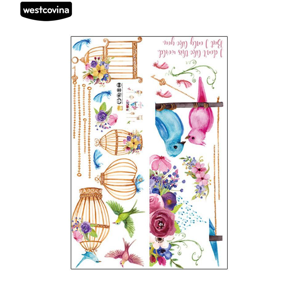 Sticker dán tường hình lồng chim và hoa