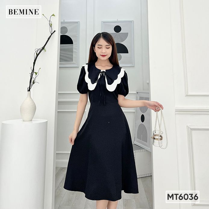 Đầm cổ cánh bướm tay bo chun BEMINE MT6036