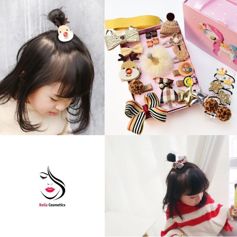 Bộ kẹp-buộc tóc 24 chi tiết siêu hót, phong cách hàn quốc cho bé gái