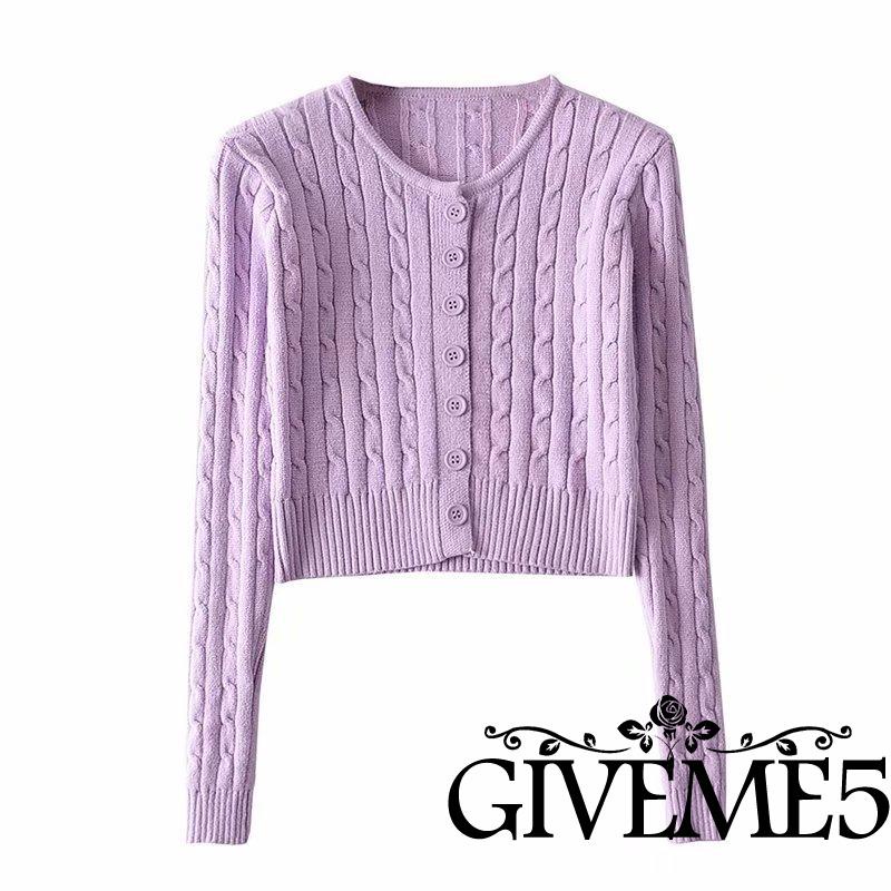 Áo khoác cardigan dệt kim tay dài cổ tròn màu sắc thời trang cho nữ