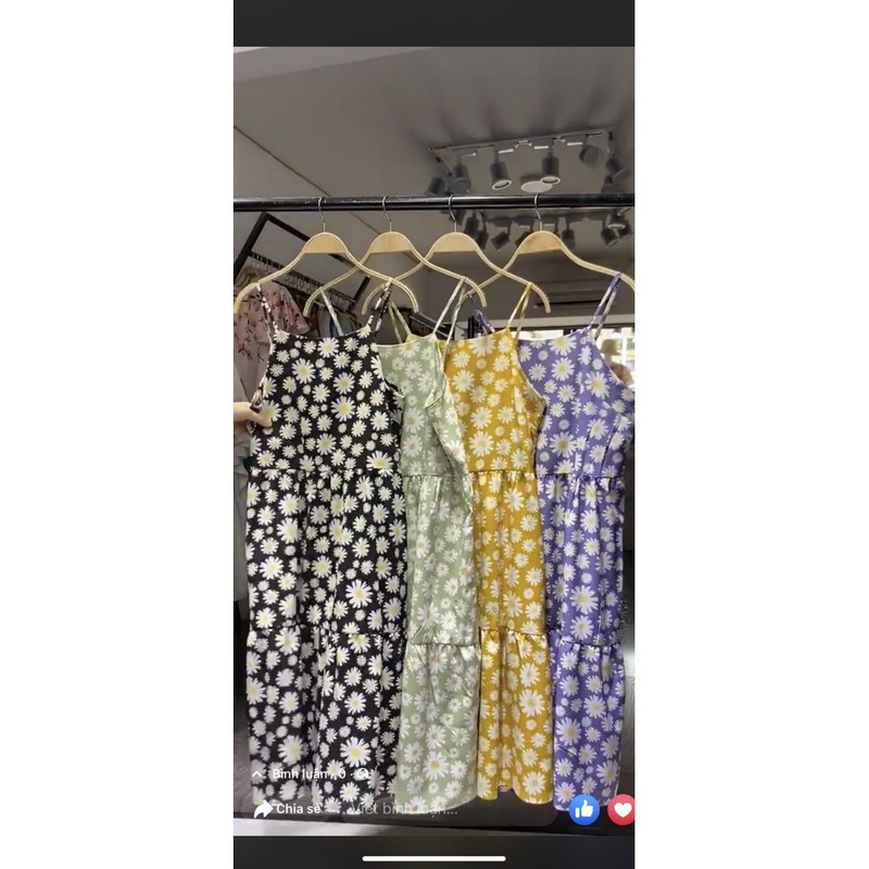 Váy hoa cúc hai dây, dáng dài, bao đẹp