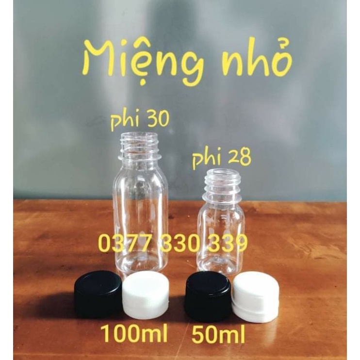 COMBO 50 Chai nhựa tròn nắp đen 100 ml giá 55.000 đ, GIÁ XƯỞNG