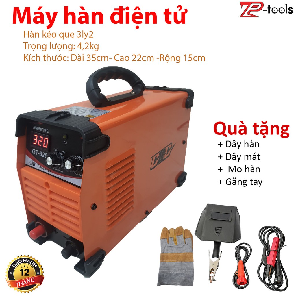 Máy hàn điện tử, máy hàn que, hàn hồ quang GT320 - hàn kéo que 3.2 - Kèm dây hàn dây mát mo hàn+ tặng thêm gang tay