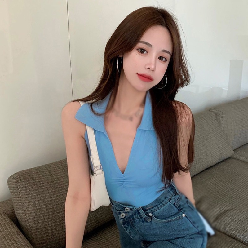 Áo Croptop Dệt Kim Cổ Chữ V Xếp Ly Quyến Rũ Thời Trang Cho Nữ