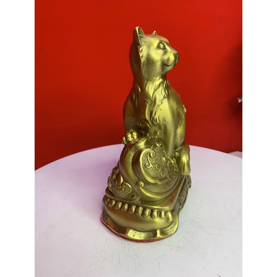 Tượng Mèo Như Ý cao 17cm vật phẩm phong thuỷ bằng đồng