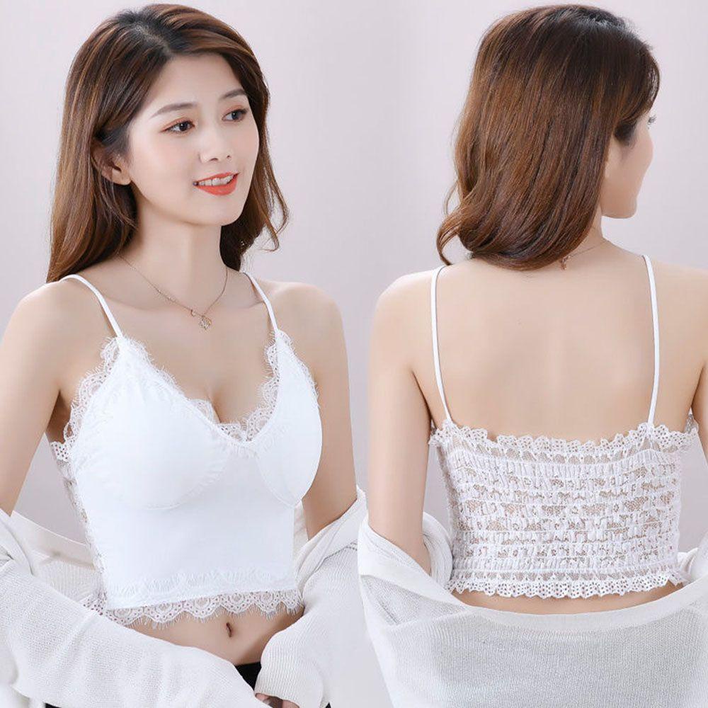 OCEANMAP Áo Croptop Hai Dây Phối Ren Màu Trơn Thời Trang Cho Nữ