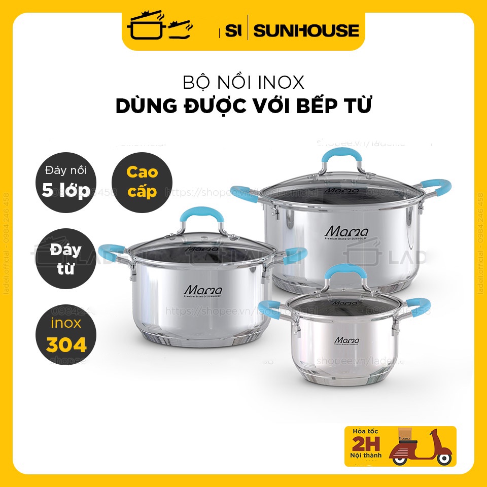 BỘ NỒI INOX 5 ĐÁY SUNHOUSE