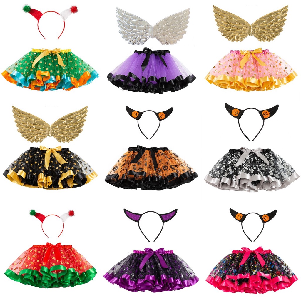 Chân Váy Xếp Ly Đính Kim Sa Hóa Trang halloween Cho Bé Gái 2-8 Tuổi