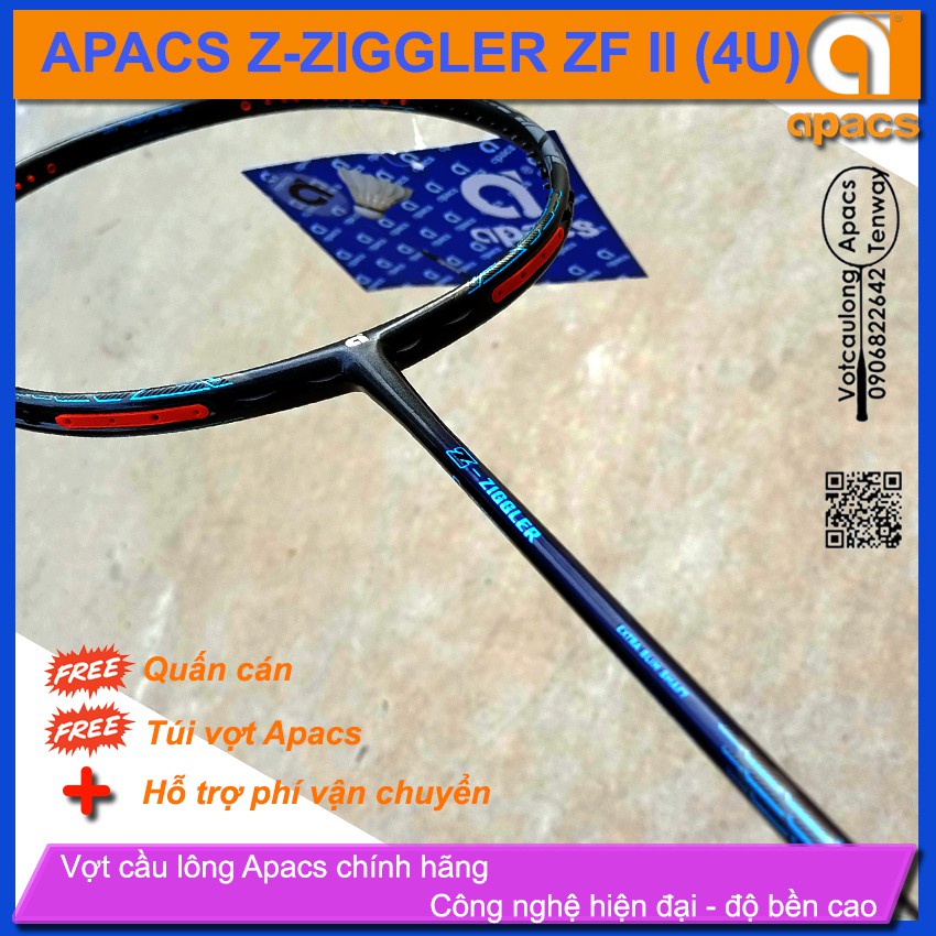 [Vợt cầu lông Apacs Z-Ziggler ZFII - 4U] Thân đũa 6.4mm chống cản gió, đen mạnh mẽ vân xanh nam tính