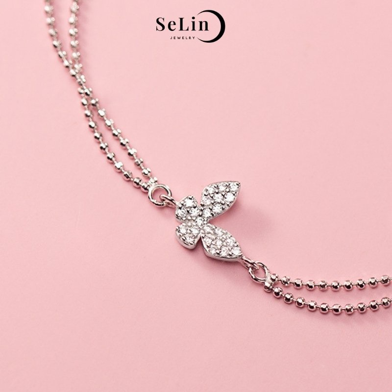 Lắc tay bạc vòng tay bạc 925 nữ hình hồ điệp đính đá cao cấp SELIN JEWELRY - 0025