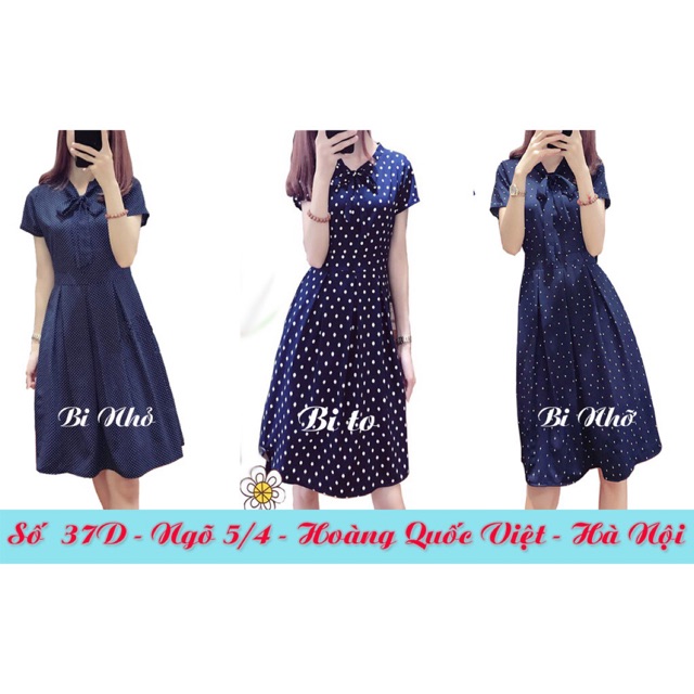 Đầm xòe cổ nơ chấm bi CC27 cao cấp