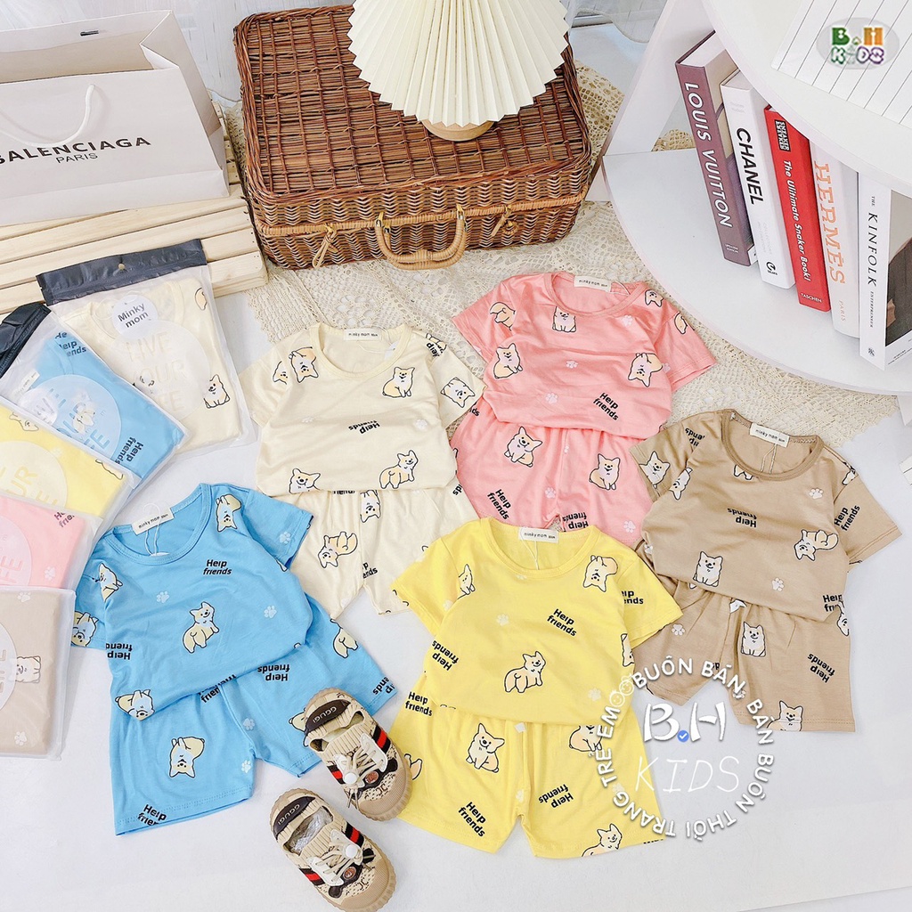 Bộ cộc tay chất thun lạnh Minky mom siêu mềm mịn thoáng mát hình cho cún - Baby Kidshop QN2