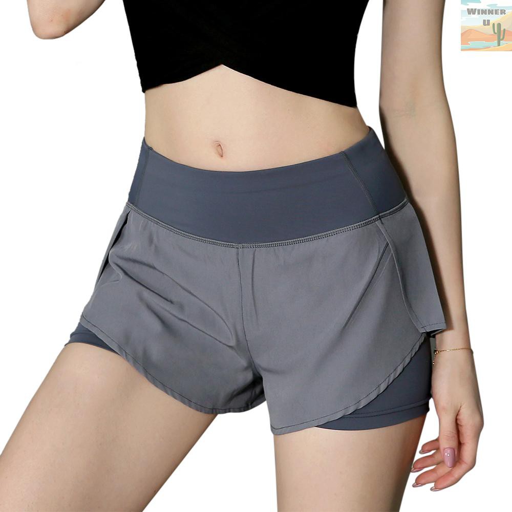 🏆WinnerYou Women 2 in 1 Running Shorts with Liner High Waist Yoga Shorts Active Workout Sports Shorts with Pocket