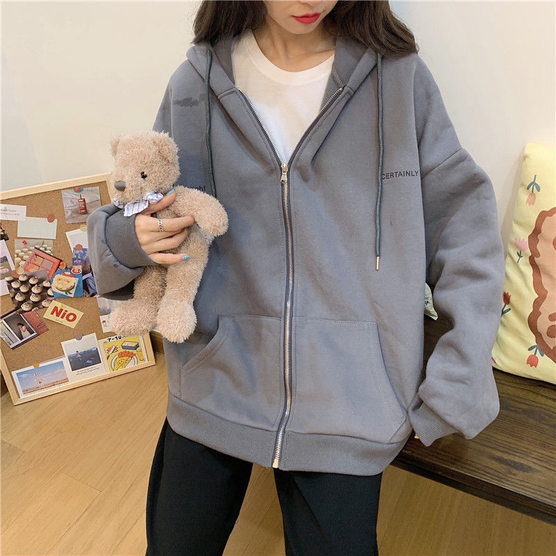 Áo Hoodie tay dài thời trang trẻ trung 176146Áo khoác Cardigan dáng rộng màu trơn dễ phối đồ