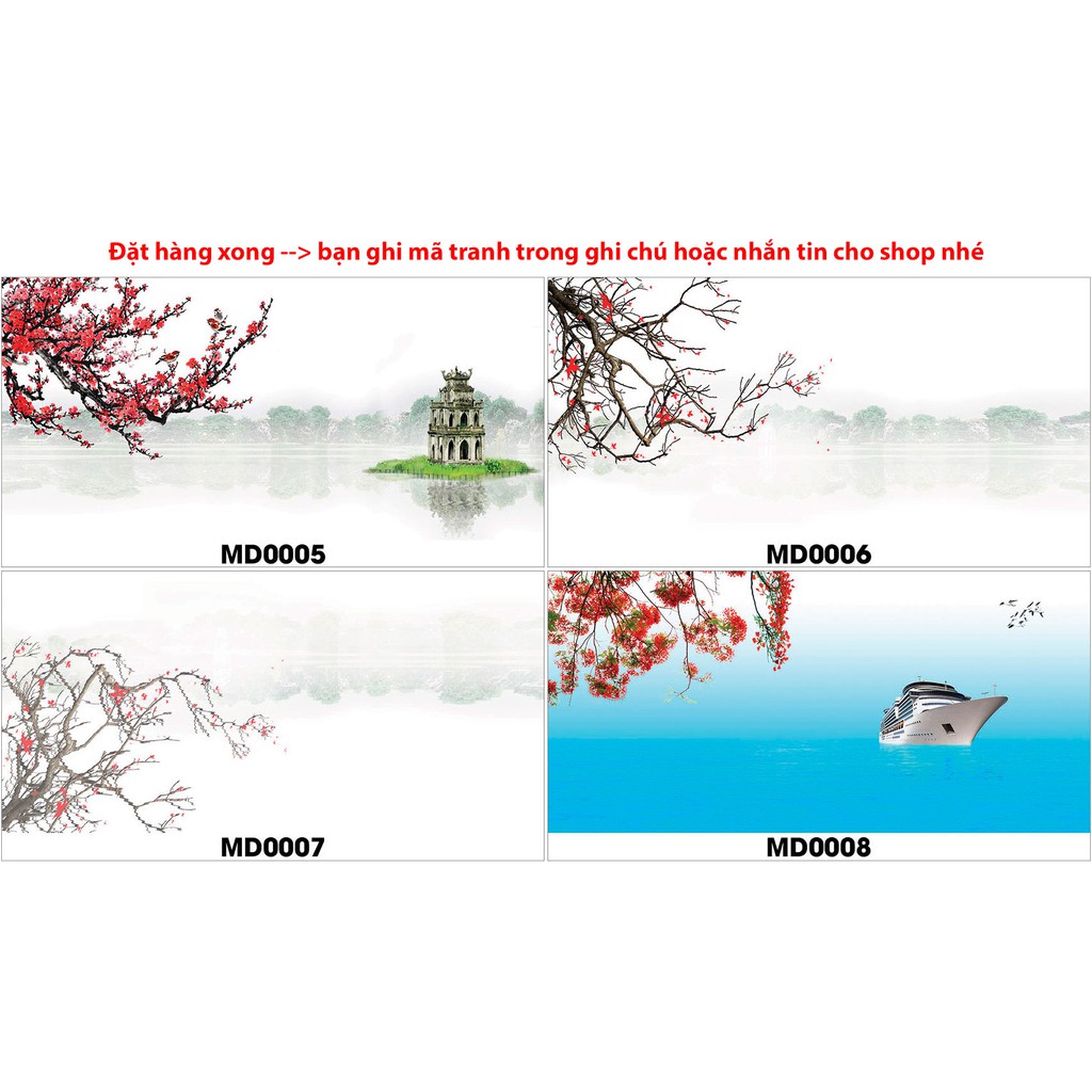 tranh hồ cá MD hoa mai hoa đào có keo sẵn