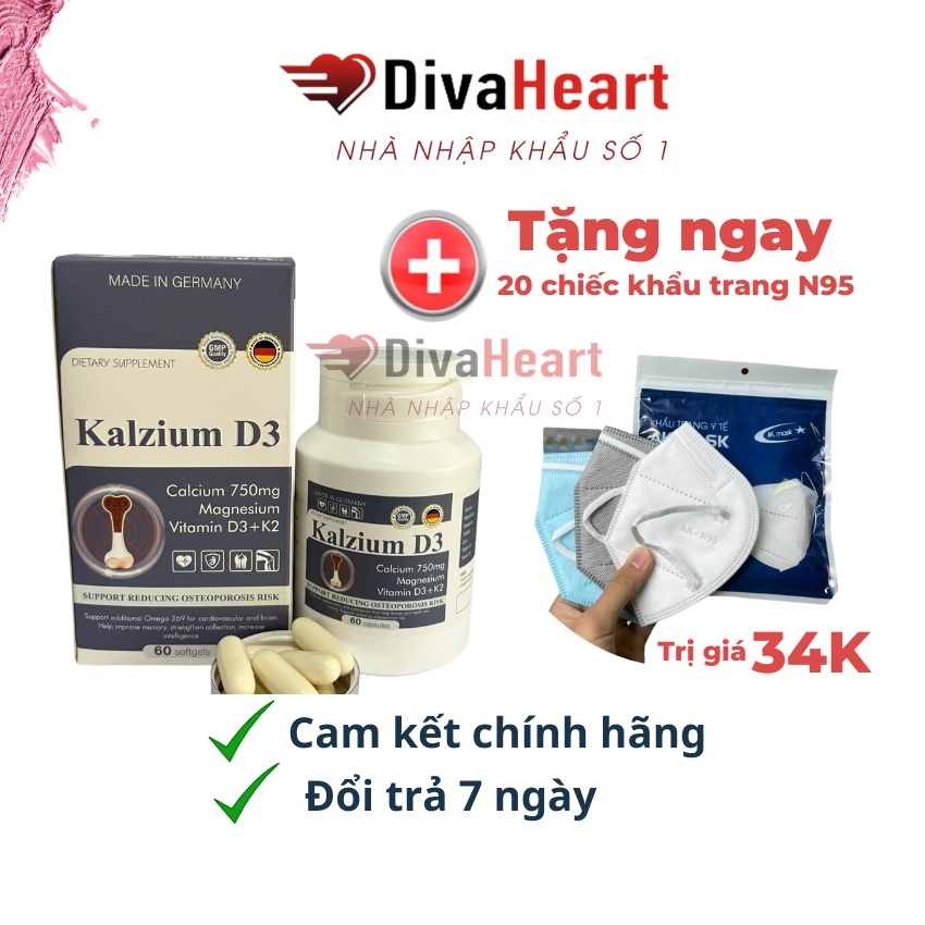 Canxi nano cho bé, cho trẻ, bà bầu và người lớn Kalzium D3 nhập khẩu chính hãng Đức 60v kết hợp Magnesium +K2 + D3