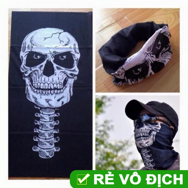 [Xả kho] Khăn phượt đa năng hình đầu lâu màu đen trắng