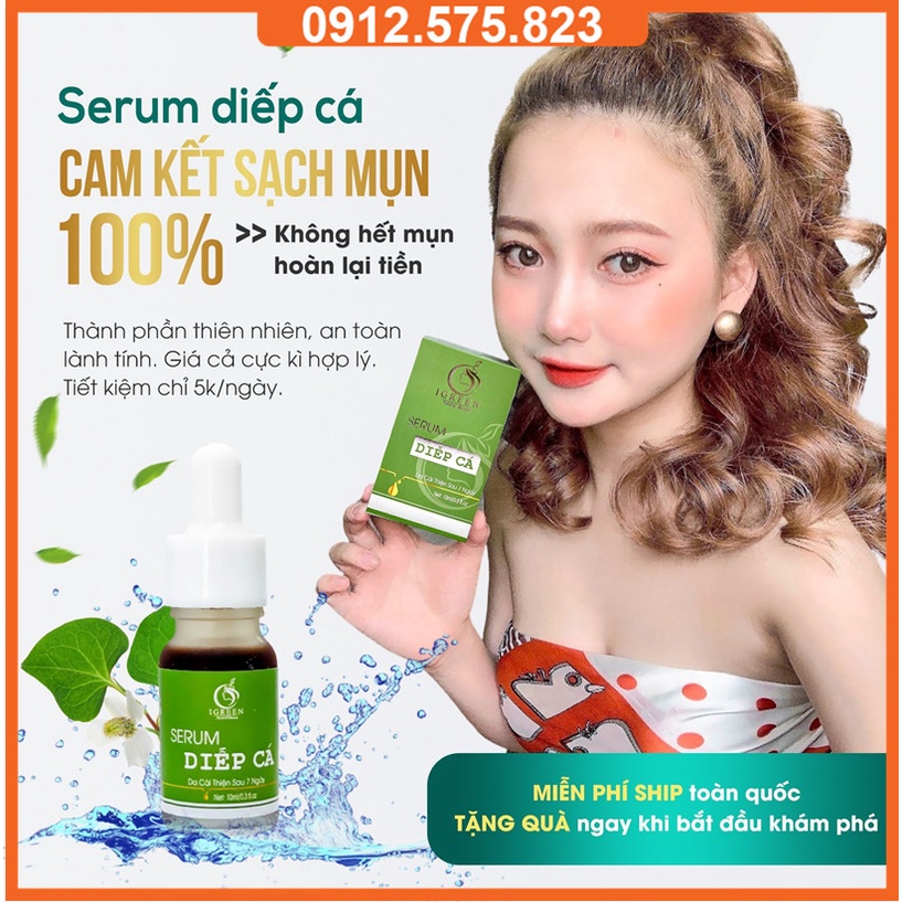 Serum diếp cá, serum diếp cá Igreen 10ml sạch mụn thâm se khít lỗ chân lông, dưỡng da căng bóng mịn màng