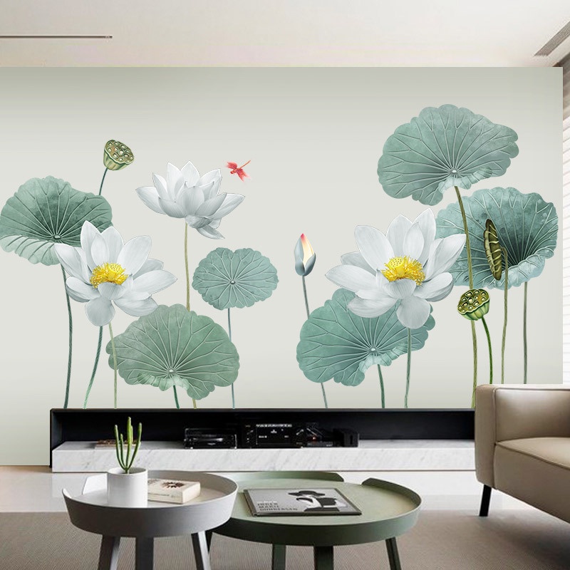 DECAL DÁN TƯỜNG ĐẦM SEN XANH NHẠT