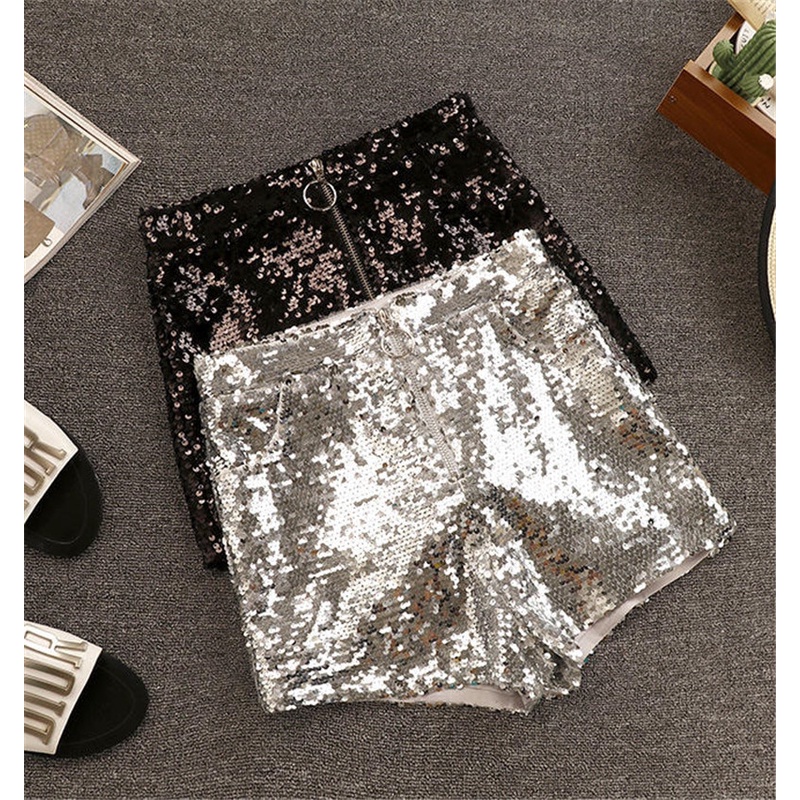 Quần Short Lưng Cao Đính Sequin Lấp Lánh Thời Trang Quyến Rũ Cho Nữ