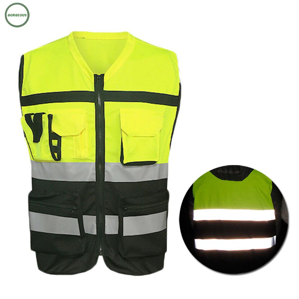 Men Women Reflective Pocket Zipper Sleeveless Traffic Safety Protective Vest Top